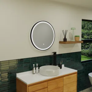 Odesa - Round Black Frame LED Illuminated 600mm Mirror with Touch Control & Demister