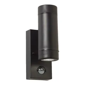 Black Up/Down Outdoor Wall Light Including Built-In PIR Sensor