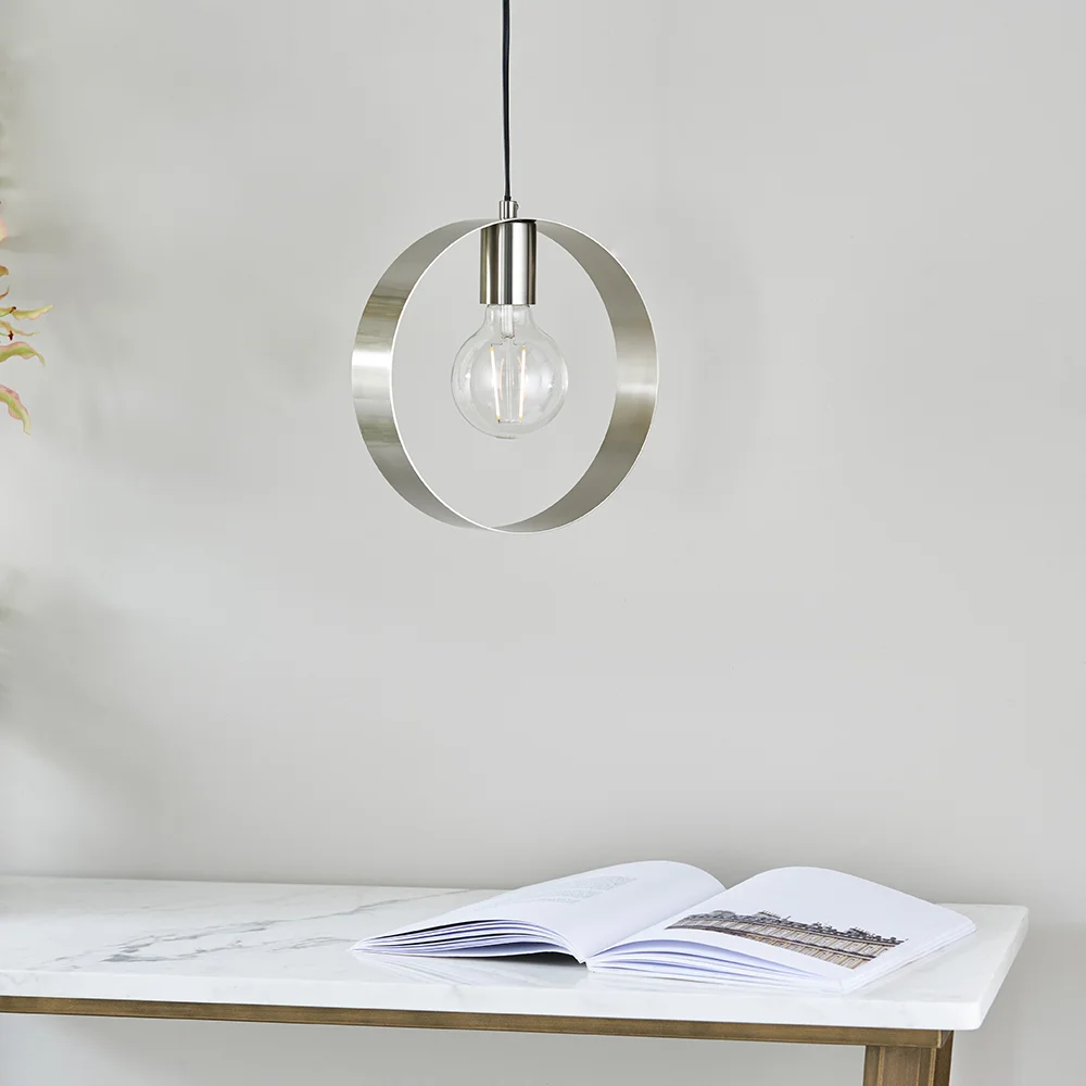 Eclipto - 240V Round Brushed Nickel Ring Pendant Light Fitting - Image 2