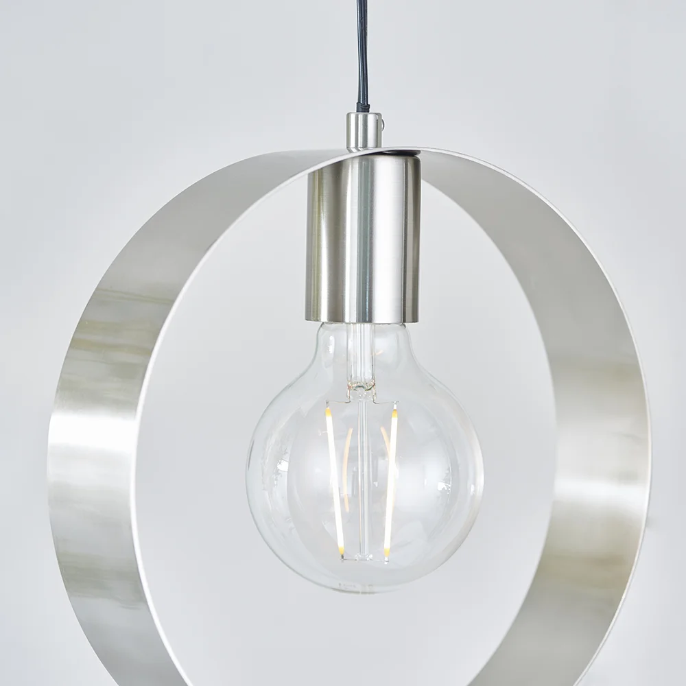 Eclipto - 240V Round Brushed Nickel Ring Pendant Light Fitting - Image 3