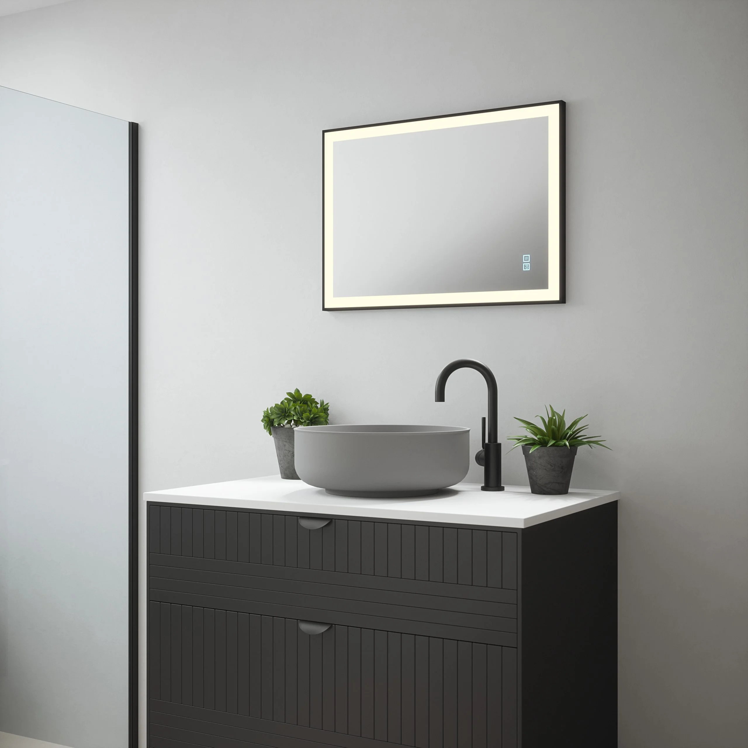 Lyra - 500x700mm Tunable 3CCT Illuminated LED Black Frame Mirror with Touch control & Demister - Image 2