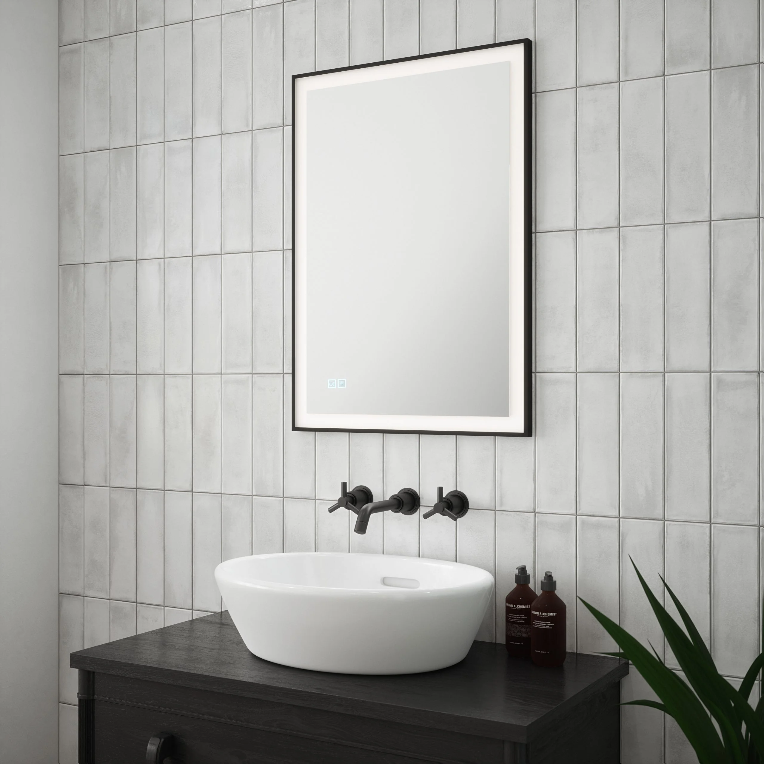 Lyra - 500x700mm Tunable 3CCT Illuminated LED Black Frame Mirror with Touch control & Demister