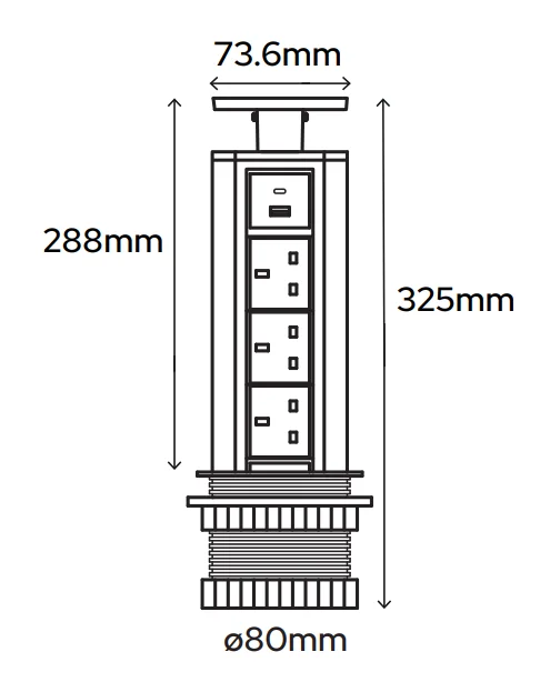 Pop-up Socket Tower with 3 x 3 Gang and 2 x USB Sockets - Image 4
