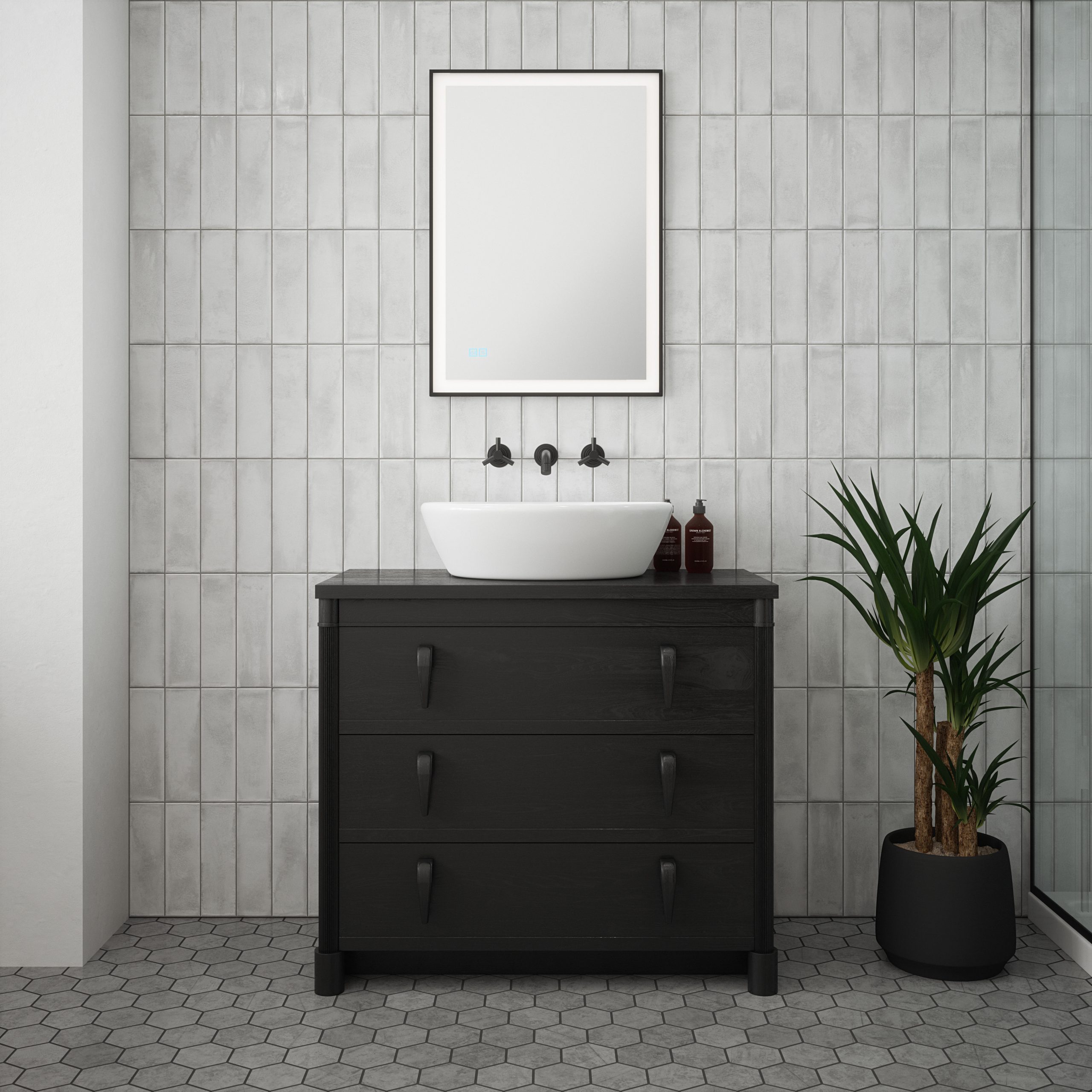 Lyra - 500x700mm Tunable 3CCT Illuminated LED Black Frame Mirror with Touch control & Demister - Image 3