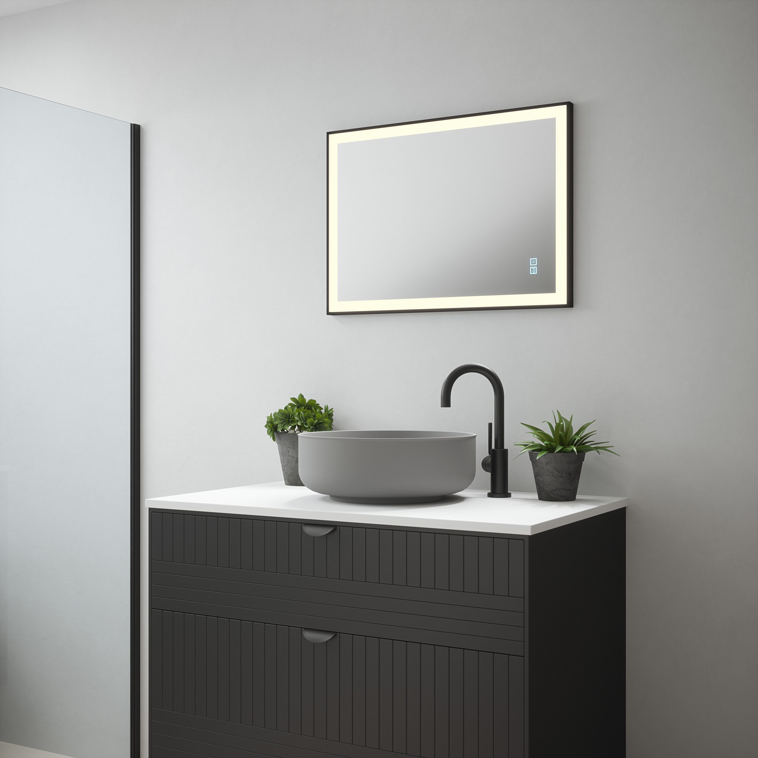 Lyra - 500x700mm Tunable 3CCT Illuminated LED Black Frame Mirror with Touch control & Demister - Image 2
