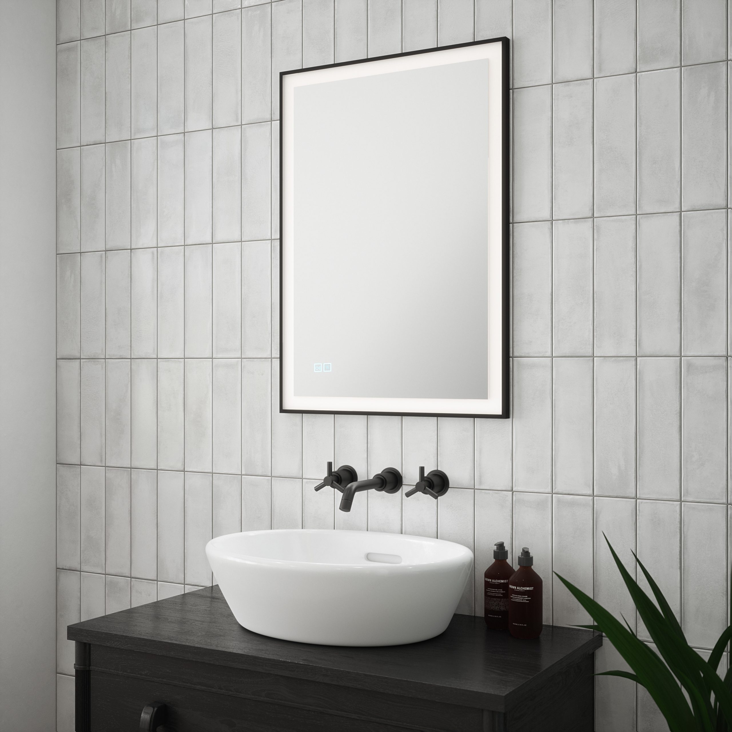 Lyra - 500x700mm Tunable 3CCT Illuminated LED Black Frame Mirror with Touch control & Demister