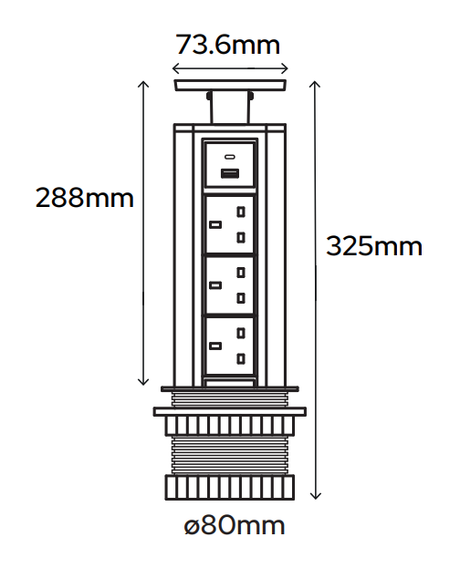 Pop-up Socket Tower with 3 x 3 Gang and 2 x USB Sockets - Image 4